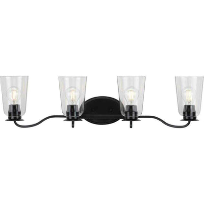 Progress Lighting Durrell Collection 4Light Matte Black Clear Glass Vanity Light