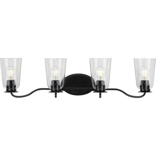 Progress Lighting Durrell Collection 4Light Matte Black Clear Glass Vanity Light