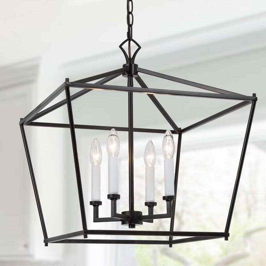 LNC Black Chandelier Modern Island Cage 4-Light Ceiling Light