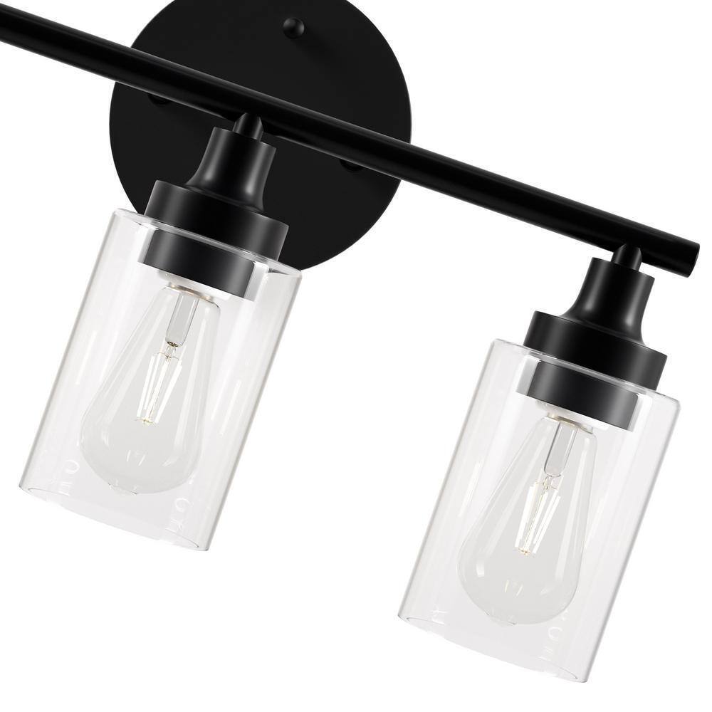 Merra 17 in. 3-Light Modern Matte Black Vanity-Light with Clear Glass Shade