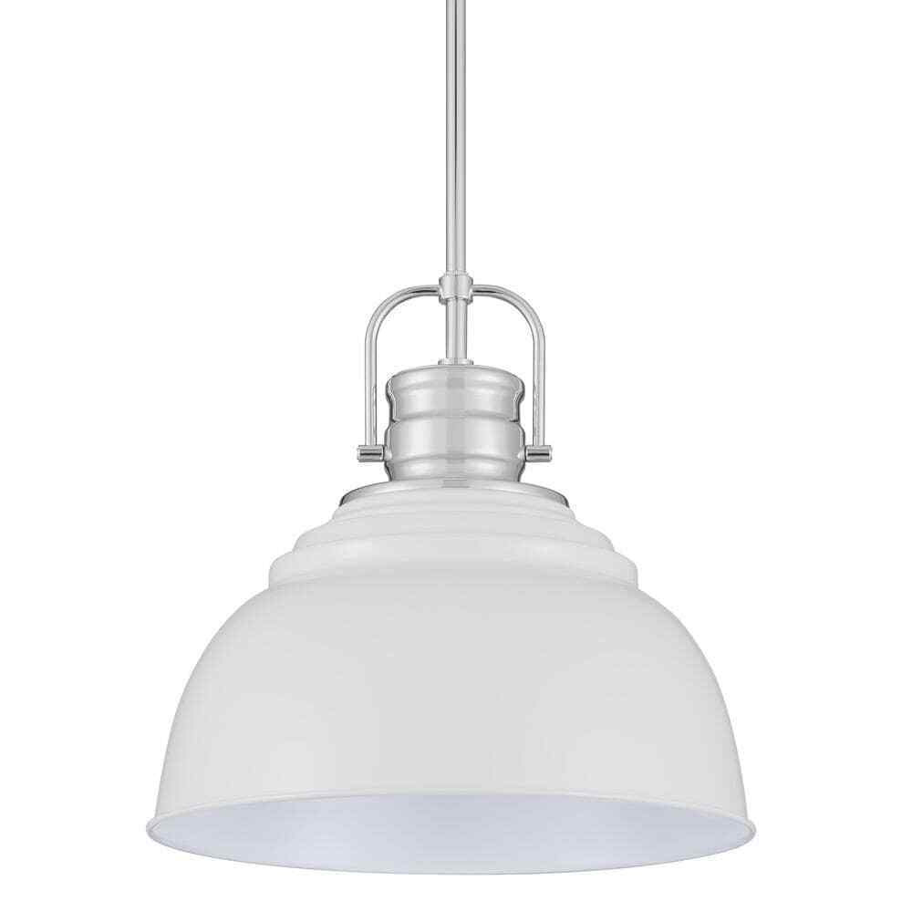 Home Decorators Shelston 13 in. White and Chrome Farmhouse Pendant Light Fixture