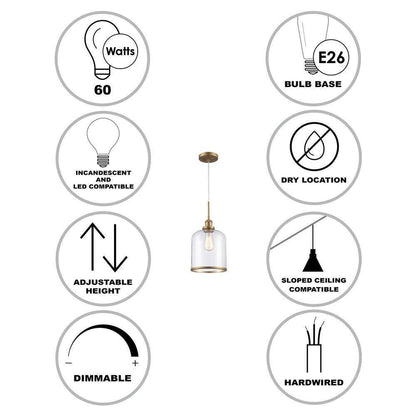 Bel Air Lighting Dorina 1-Light Antique Gold Mason Jar Hanging Pendant Light