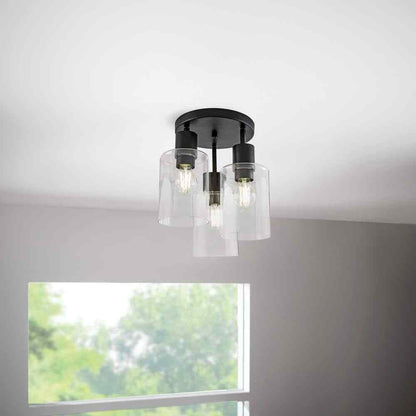 Hampton Bay Sutton Place 3-Light Matte Black Flush Mount Farmhouse Ceiling Light