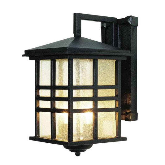 Bel Air Lighting Huntington Black Outdoor Wall Light Fixture with Seeded Glass