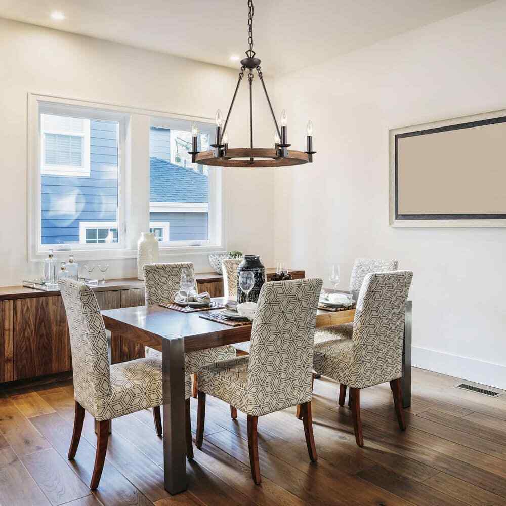 LNC Wagon Wheel Chandelier 6-Light Distressed Wood Island Light Rustic Bronze