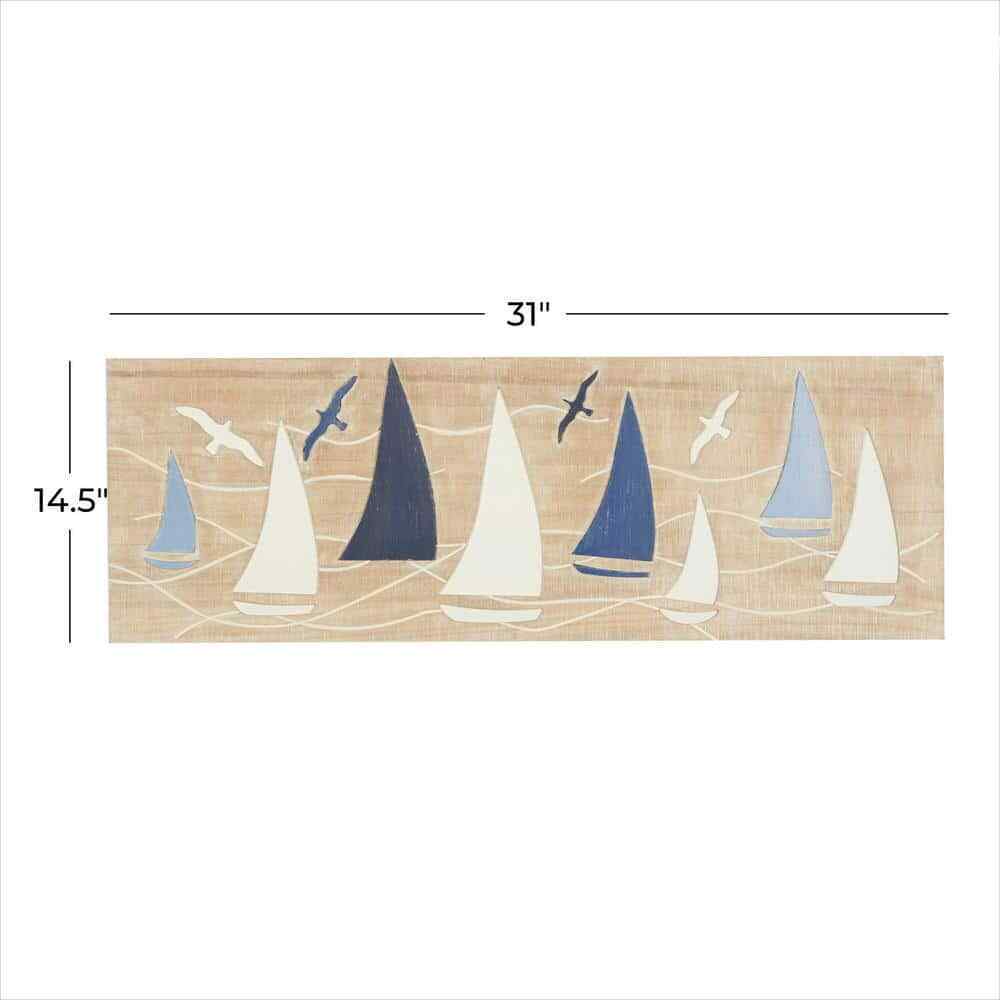 Litton Lane Wood Brown Sail Boat and Seagull Wall Decor Art Picture