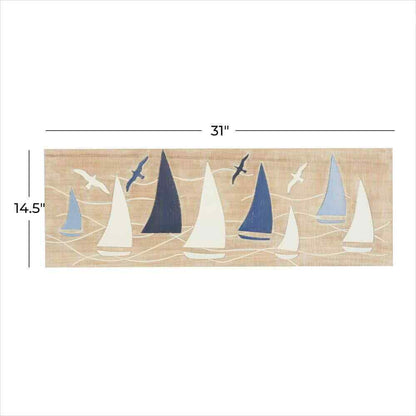 Litton Lane Wood Brown Sail Boat and Seagull Wall Decor Art Picture
