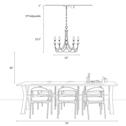 LNC Modern Satin Gold Farmhouse 5-Light Chandelier Candlestick Ceiling Light