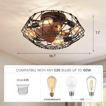 ANTOINE 20 in. 4-Light Indoor Farmhouse Caged Flush Mount Ceiling Fan