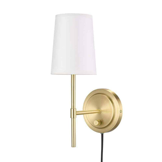 Hampton Bay Ridgeway 1-Light Brass Wall Sconce Plug-in or Hardwire Dimmable