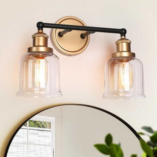 Uolfin Modern Dome Bathroom 2-Light Black and Brass Bell Wall Sconce Light