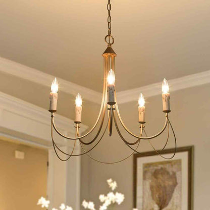 LNC Modern Satin Gold Farmhouse 5-Light Chandelier Candlestick Ceiling Light