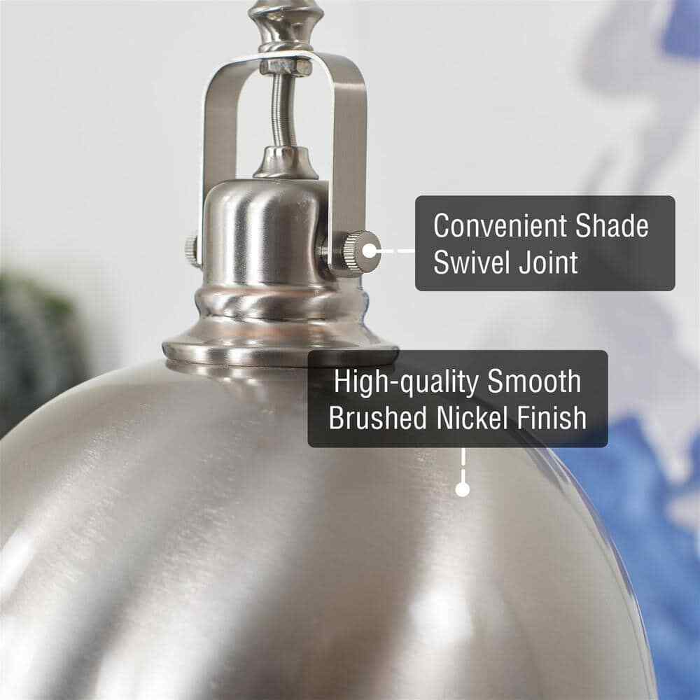 Kira Home Belle Brushed Nickel Bowl Pendant Light w/ Brushed Nickel Metal Shade