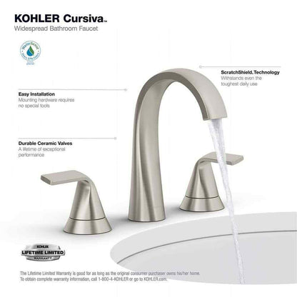 KOHLER Cursiva 8 in. Widespread Bathroom Faucet in Vibrant Brushed Nickel