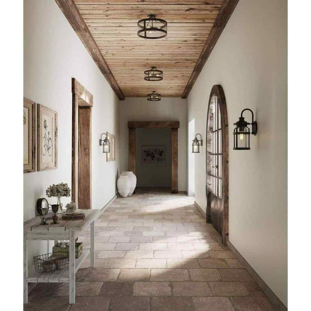 Progress Lighting Haslett Textured Black Clear Seeded Glass Wall Lantern Light