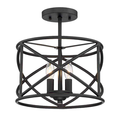 Hampton Bay Hastings 13.5 in. 2-Light Satin Bronze Drum Ceiling Semi Flush Light