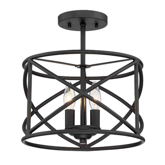 Hampton Bay Hastings 13.5 in. 2-Light Satin Bronze Drum Ceiling Semi Flush Light