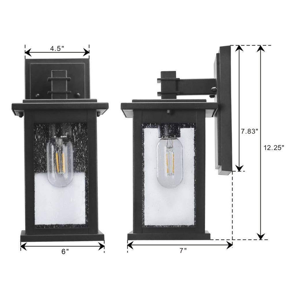 JAZAVA 1-Light Black Weather Resistant Outdoor Wall Light Sconce Wall Lantern