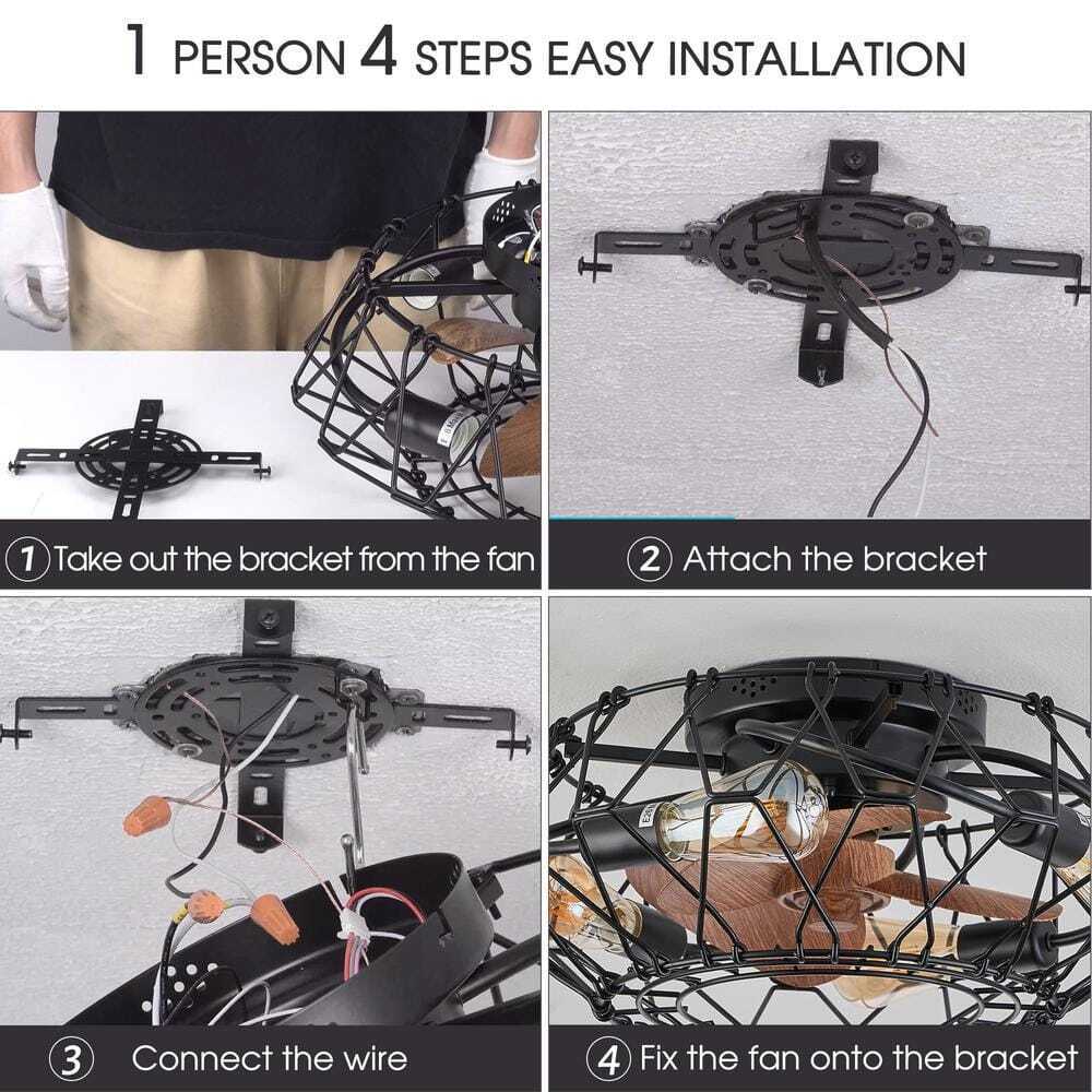 ANTOINE 20 in. 4-Light Indoor Farmhouse Caged Flush Mount Ceiling Fan