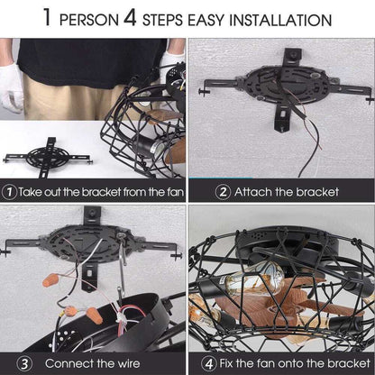 ANTOINE 20 in. 4-Light Indoor Farmhouse Caged Flush Mount Ceiling Fan