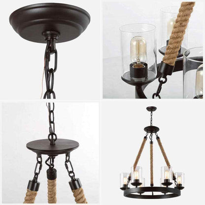 LNC Farmhouse 6-Light Dark Brown Wagon Wheel Island Rustic Chandelier