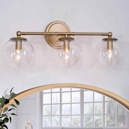 Uolfin Naomi 3-Light Brass Gold Round Powder Room Wall Sconce Light