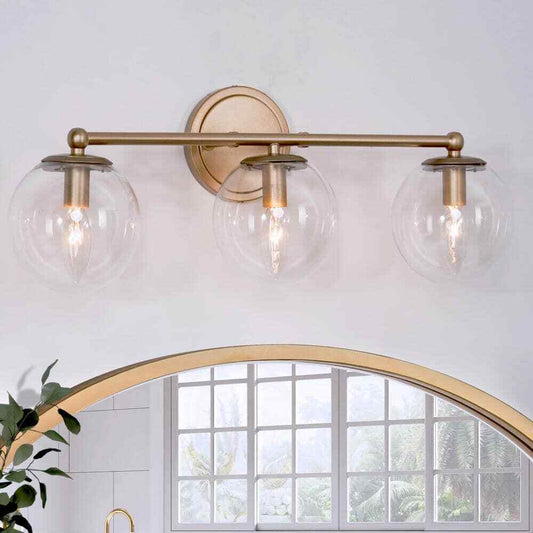 Uolfin Naomi 3-Light Brass Gold Round Powder Room Wall Sconce Light