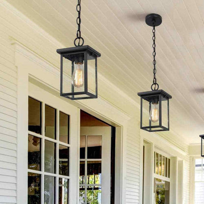 LNC Matte Black Rustic Outdoor Hanging Lantern Square Outdoor Pendant Light