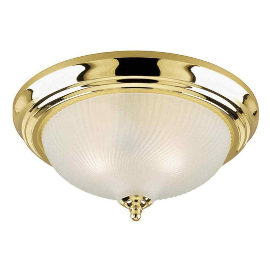 SUPERHUNTER 11.5" Polished Brass Flush Mount Fixture w/ Clear Swirl Glass Shade
