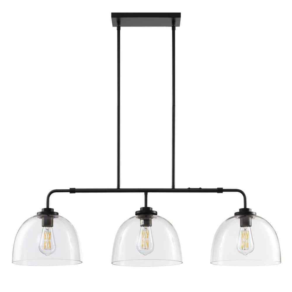 KAISITE 3-Light Black Shaded Pendant Light w/ Transparent Glass Shade