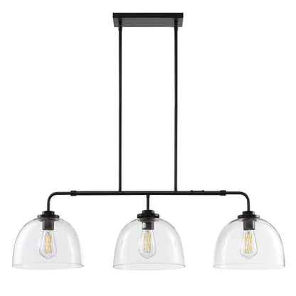 KAISITE 3-Light Black Shaded Pendant Light w/ Transparent Glass Shade