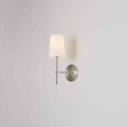 Globe Electric Clarissa 1-Light Brushed Nickel Wall Sconce w/ White Fabric Shade