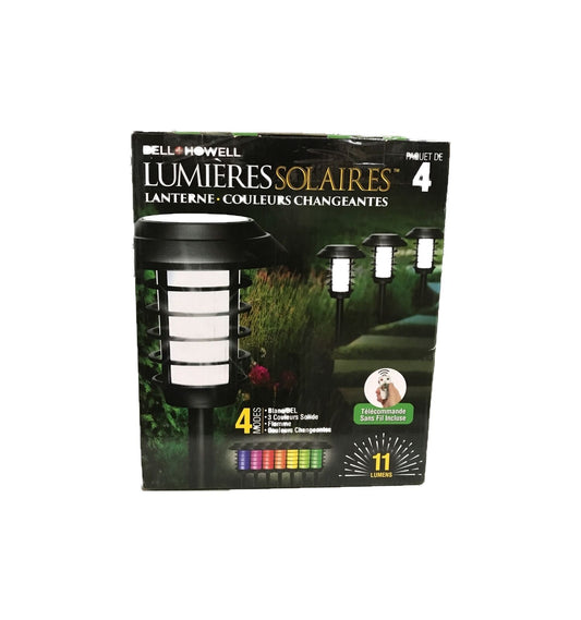 Bell + Howell Solar Powered Pathway Lights Black with remote 4-Pack
