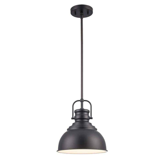 Home Decorators Shelston 10 in. 1-Light Black Pendant w/ Metal Shade