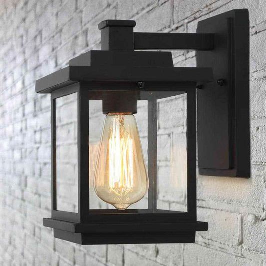 LNC Square 1-Light Black Outdoor Wall Lantern Sconce with Clear Glass Shade
