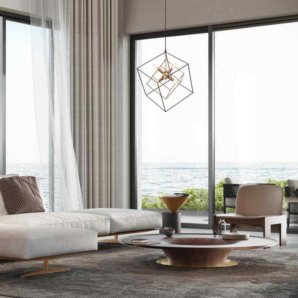 LNC Black Sputnik Candlestick Island Chandelier Linear Square Modern