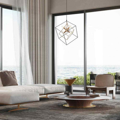 LNC Black Sputnik Candlestick Island Chandelier Linear Square Modern