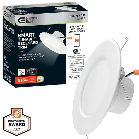 Commercial Electric 5 in./6 in. T20 Smart Color CCT LED Recessed Light Trim