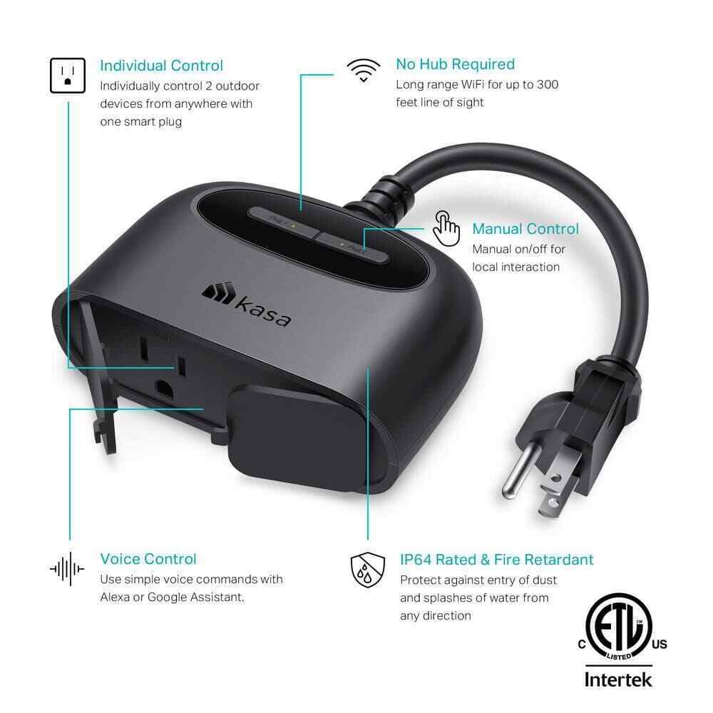 Kasa TP-Link Kasa Smart Home 2-Outlet Smart Outdoor Plug Black KP400