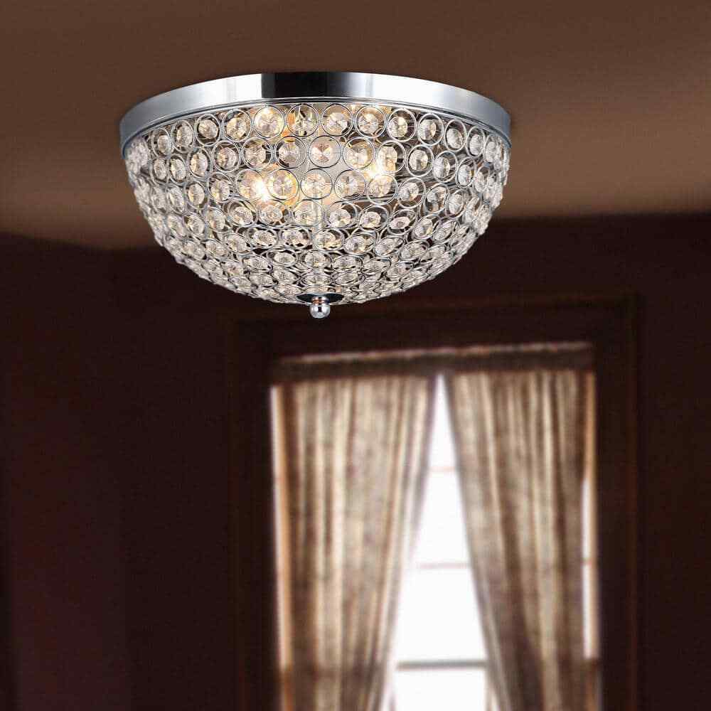 Elegant Designs Elipse 13 in. 2-Light Chrome and Crystal Flush Mount FM1000-CHR