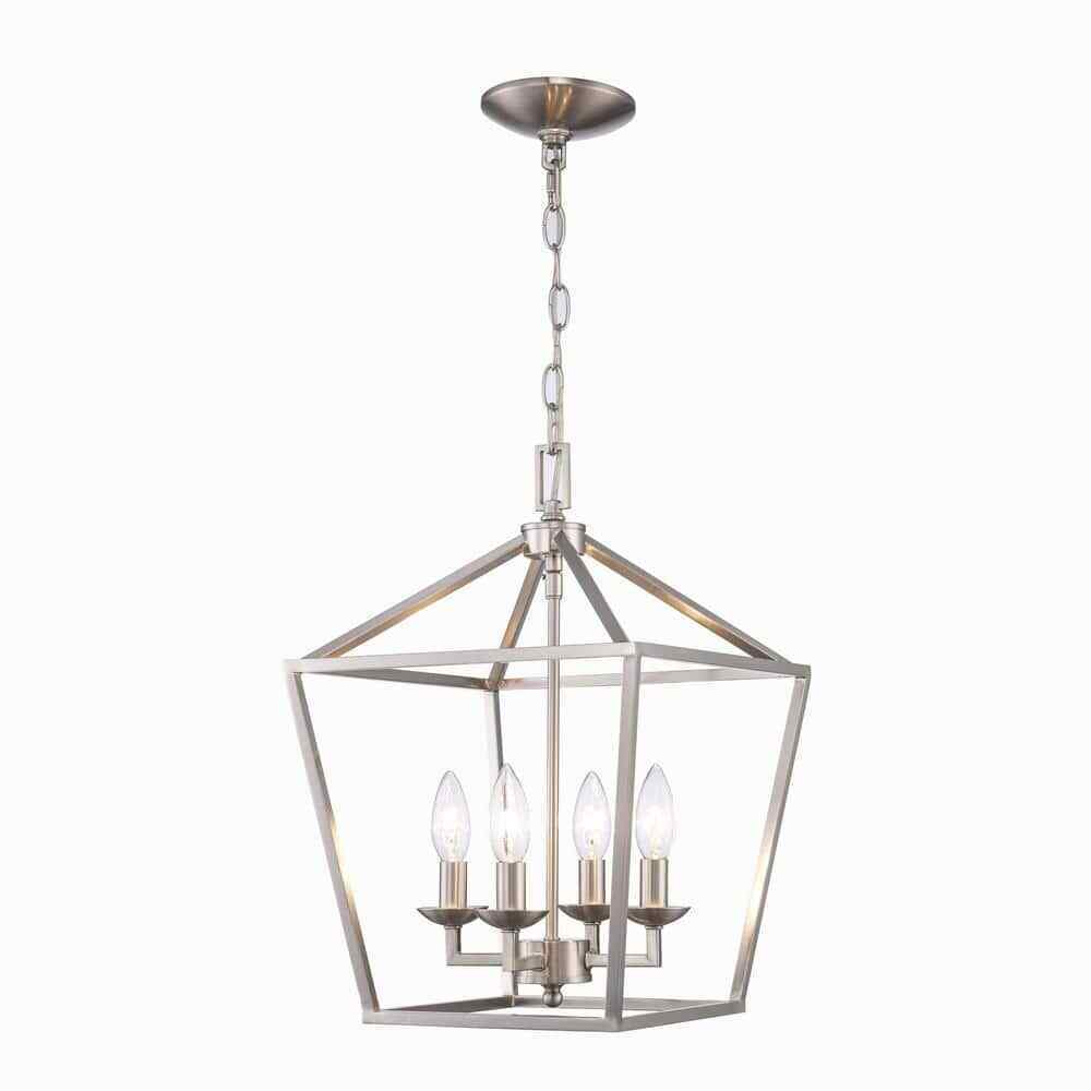 Home Decorators Weyburn 4-Light Brushed Nickel Caged Farmhouse Chandelier