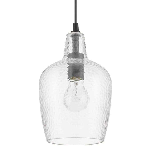Hampton Bay Gillian 1-Light Coal Mini-Pendant Light with Clear Hammered Glass