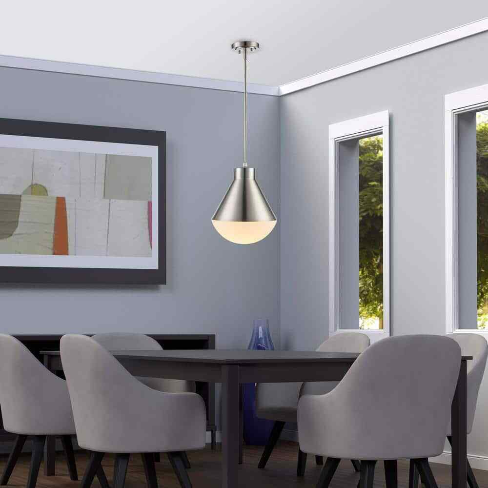 Bel Air Lighting Ludlow Brushed Nickel Hanging Pendant Light Fixture Glass Shade