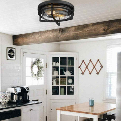 JAZAVA 13 in. 2 Light Farmhouse Flush Mount ZW17-F BK