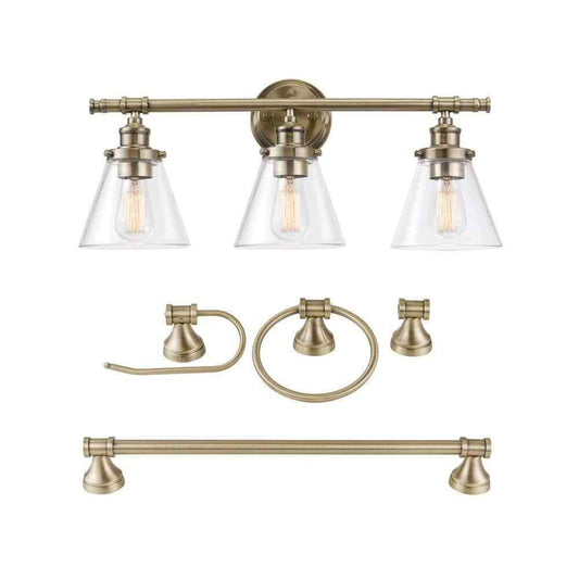 Globe Electric Parker 3-Light Brass 5-Piece All-In-One Bath Vanity Light Set
