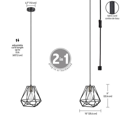 Globe Electric Dawson 1-Light Dark Bronze Plug-In or Hardwire Pendant Lighting