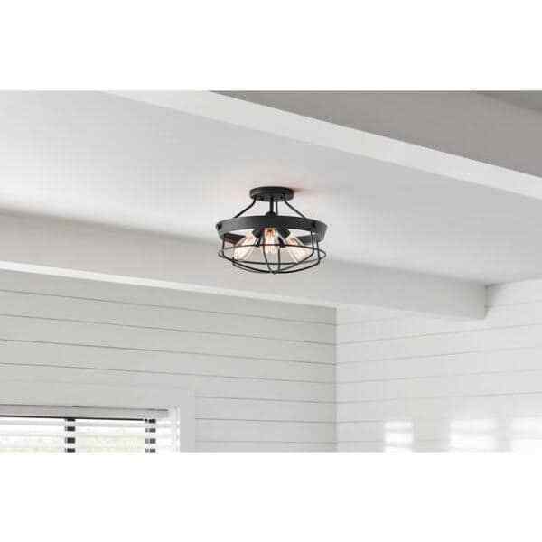 Hampton Bay Southbourne 3-Light Matte Black Rustic Farmhouse Semi-Flush Mount