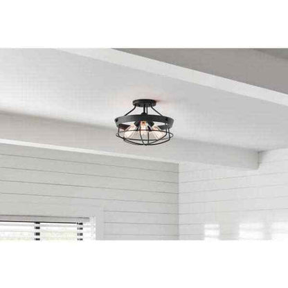 Hampton Bay Southbourne 3-Light Matte Black Rustic Farmhouse Semi-Flush Mount