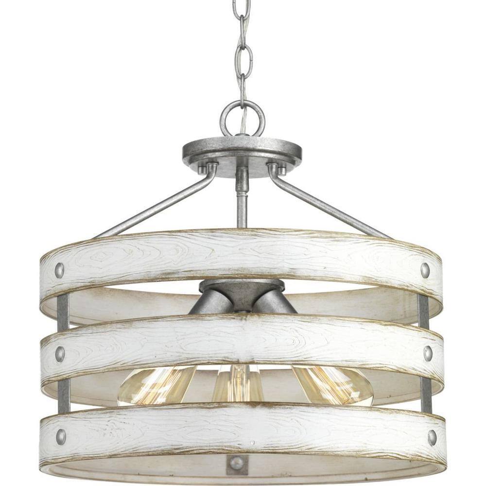 Progress Lighting Gulliver 17 in. 3-Light Galvanized Coastal Semi-Flush Light