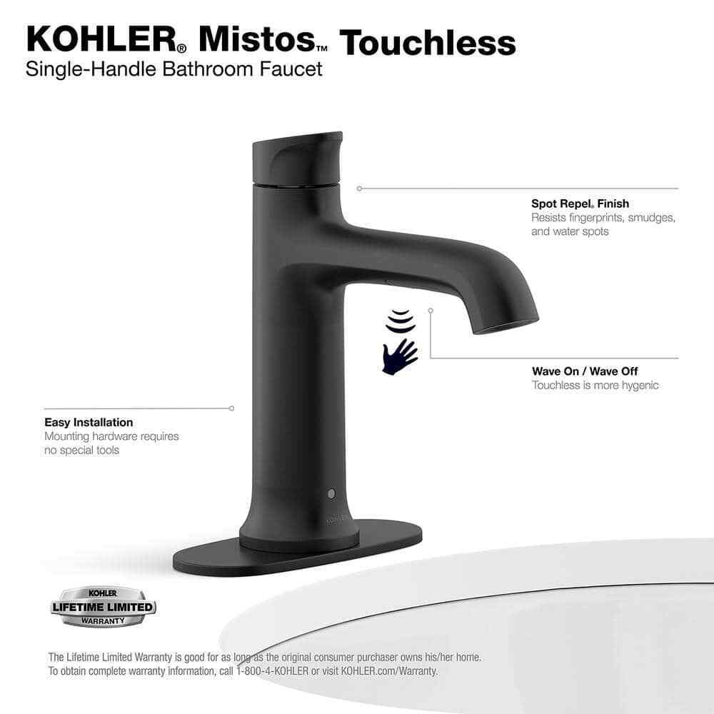 KOHLER Mistos Powered Touchless Single Hole Bathroom Faucet in Matte Black